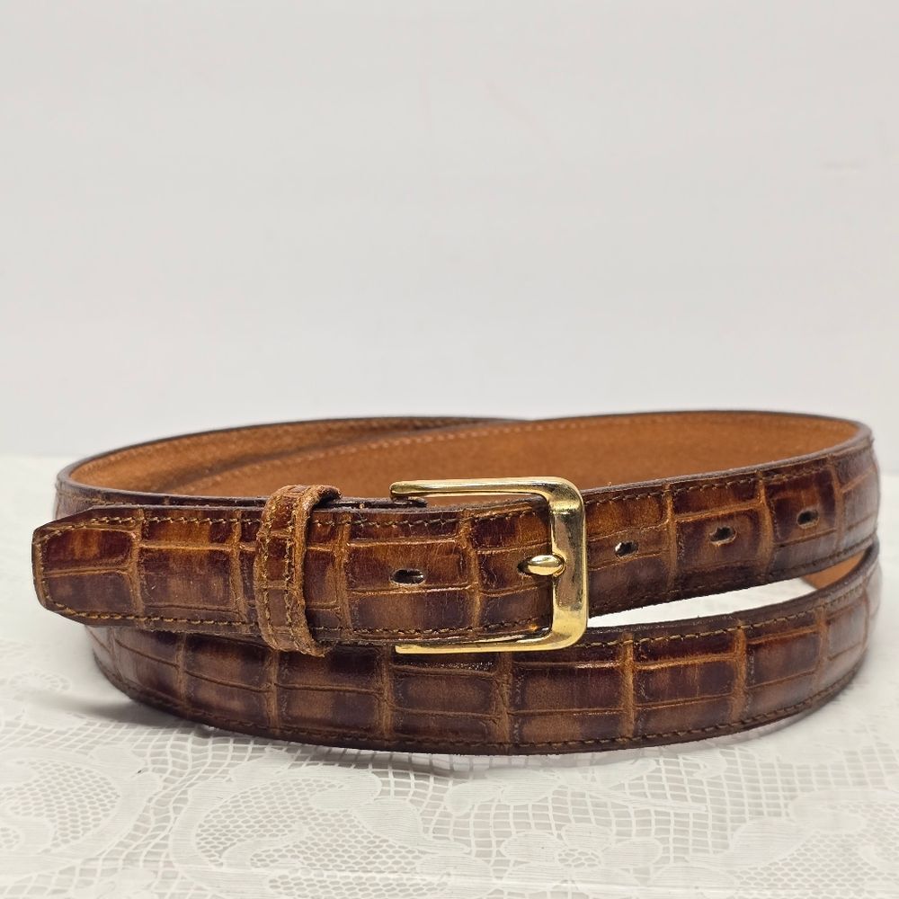 Bill Blass Brown Genuine Crocodile Embossed Leather Belt Size 40 Boho Chic